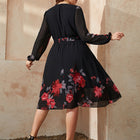 Plus Size Floral Surplice Neck Tie Waist Dress