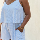 Culture Code Let It Happen Full Size Double Flare Striped Romper in Cobalt Blue