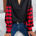 Buffalo Plaid Color Block Balloon Sleeve Top