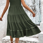 Decorative Button Scoop Neck Tiered Sleeveless Dress