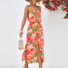 Printed Spaghetti Strap Front Slit Dress
