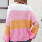 Round Neck Color Block Ribbed Pullover Sweater