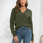 Johnny Collar Cable-Knit Long Sleeve Sweater