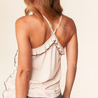 Peach Wool Dobby V Neck Ruffle Hem Tank Top