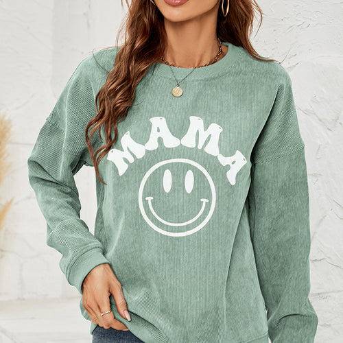Round Neck Long Sleeve MAMA Graphic Sweatshirt