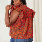 Double Take Floral Flutter Sleeve Notched Neck Blouse