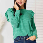 Double Take Ruffle Shoulder Long Sleeve T-Shirt