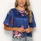 Floral Tie Hem Flounce Sleeve Top