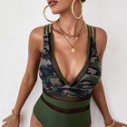 Camouflage Spliced Mesh One-Piece Swimsuit
