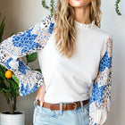 Leopard Flounce Sleeve Frill Neck Blouse
