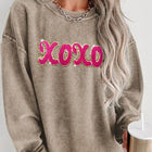 XOXO Sequin Round Neck Dropped Shoulder Sweatshirt