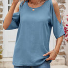 Textured Round Neck Split Sleeve Top