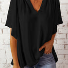 Gathered Detail Notched Neck Flutter Sleeve Top