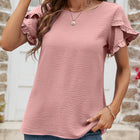 Textured Petal Sleeve Round Neck Tee