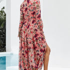 Floral Frill Trim Flounce Sleeve Plunge Maxi Dress
