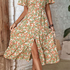 Floral V-Neck Front Slit Dress