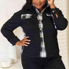 Double Take Plaid Collared Dropped Shoulder Jacket