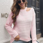 Ribbed Cold Shoulder Round Neck Pullover Sweater