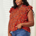 Double Take Floral Flutter Sleeve Notched Neck Blouse
