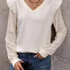 V-Neck Ruffle Trim Long Sleeve Sweatshirt