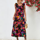 Multicolored V-Neck Backless Midi Dress
