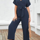 Tie Waist Surplice Wide Leg Jumpsuit