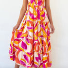 Printed Smocked Square Neck Tiered Sleeveless Dress