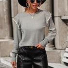Round Neck Ruffle Trim Long Sleeve Pullover Sweater