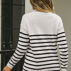 Round Neck Shoulder Button Striped Pullover Sweater