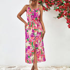 Printed Spaghetti Strap Front Slit Dress