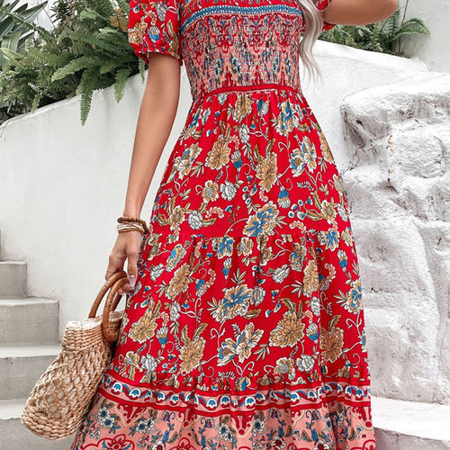 Floral Off-Shoulder Smocked Midi Dress