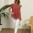 Swiss Dot Round Neck Tiered Blouse
