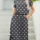 Round Neck Short Sleeve Slit Dress with Pockets