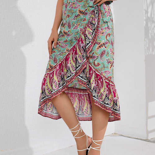 Tie Waistband Flounce Hem Midi Skirt
