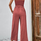 Decorative Button Strapless Smocked Jumpsuit with Pockets