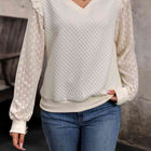 V-Neck Ruffle Trim Long Sleeve Sweatshirt