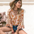 Floral V-Neck Spliced Lace Blouse