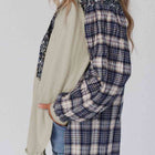 Plaid Notched Neck Slit Blouse