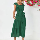 Tie Belt Ruffled Tiered Dress