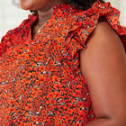 Double Take Floral Flutter Sleeve Notched Neck Blouse
