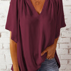 Gathered Detail Notched Neck Flutter Sleeve Top