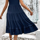 Decorative Button Scoop Neck Tiered Sleeveless Dress