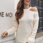 Ribbed Cold Shoulder Round Neck Pullover Sweater