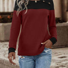 Contrast Buttoned Round Neck Long Sleeve T-Shirt
