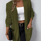 Rib-Knit Open Front Pocketed Cardigan