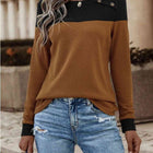 Contrast Buttoned Round Neck Long Sleeve T-Shirt