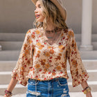 Floral V-Neck Spliced Lace Blouse