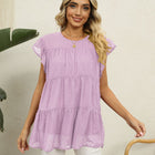 Swiss Dot Round Neck Tiered Blouse