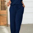 Plus Size Drawstring Waist Short Sleeve Jumpsuit