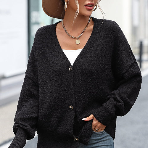 Button-Up Dropped Shoulder Cardigan